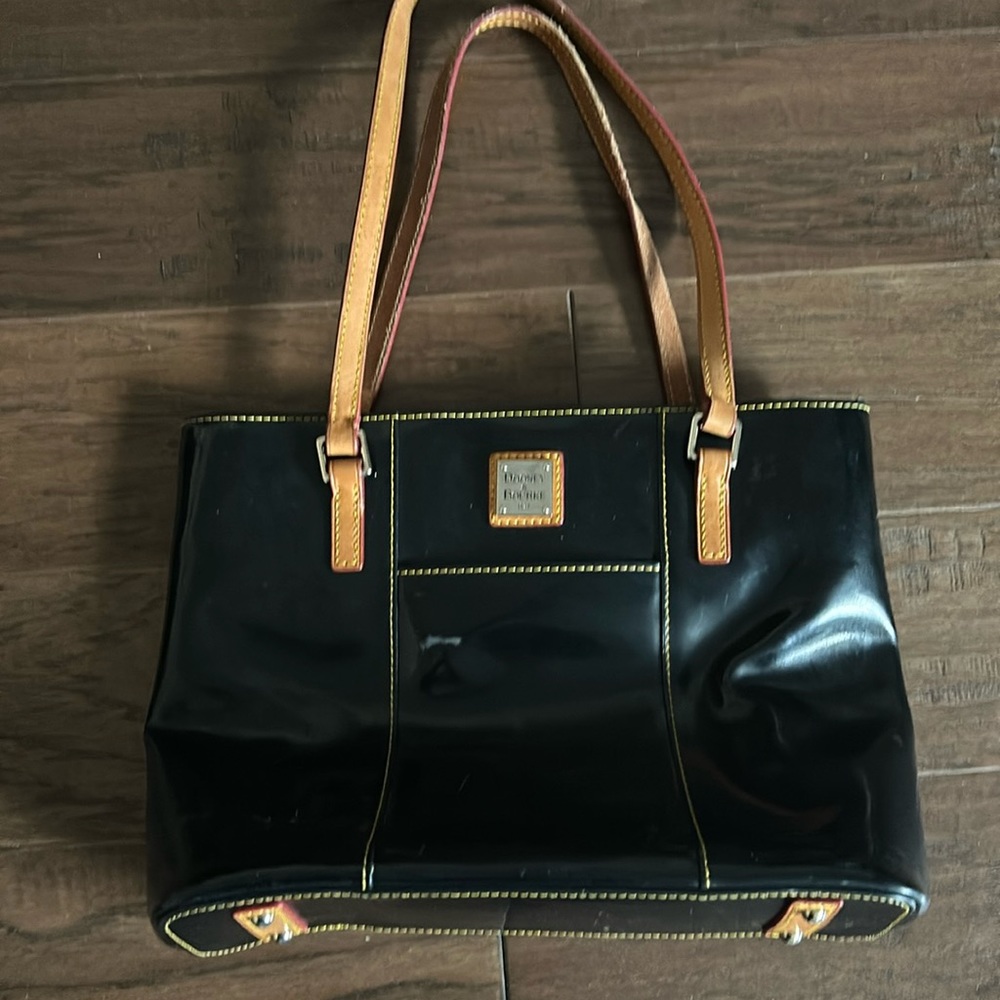 Dooney and Bourke black patent leather tote handbag  Lexington bag
